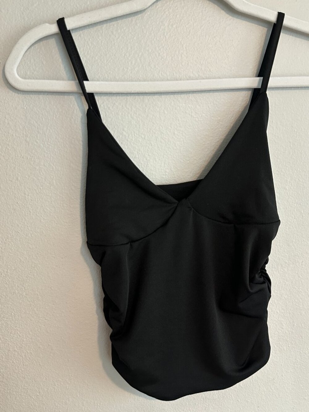 Black V Neck Cami Top Fitted Ruched Sides